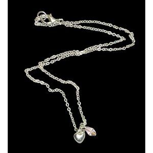 Dainty Minimalist Heart Necklace With Pastel Pink Accent